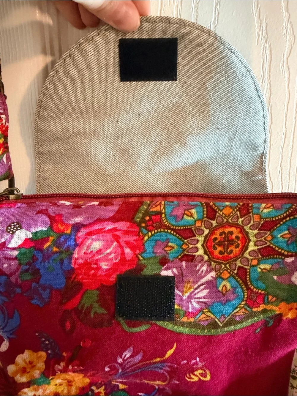 Floral Burgundy Crossbody Bag with Adjustable Strap